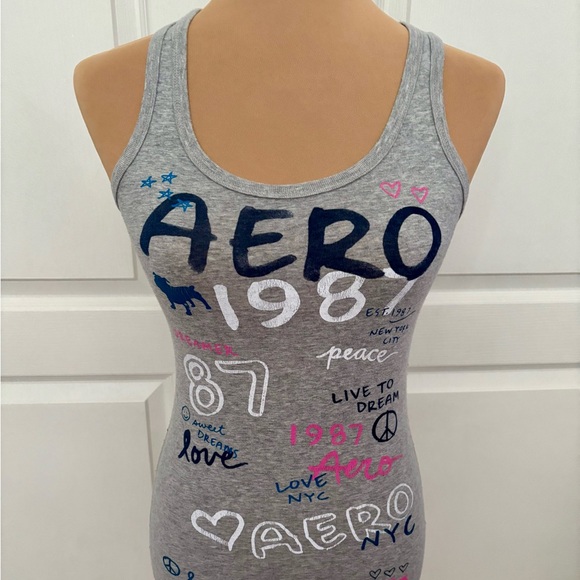 AERO | Tops | Aero Graphic Racerback Tank Top Size Medium Gray Stretch ...